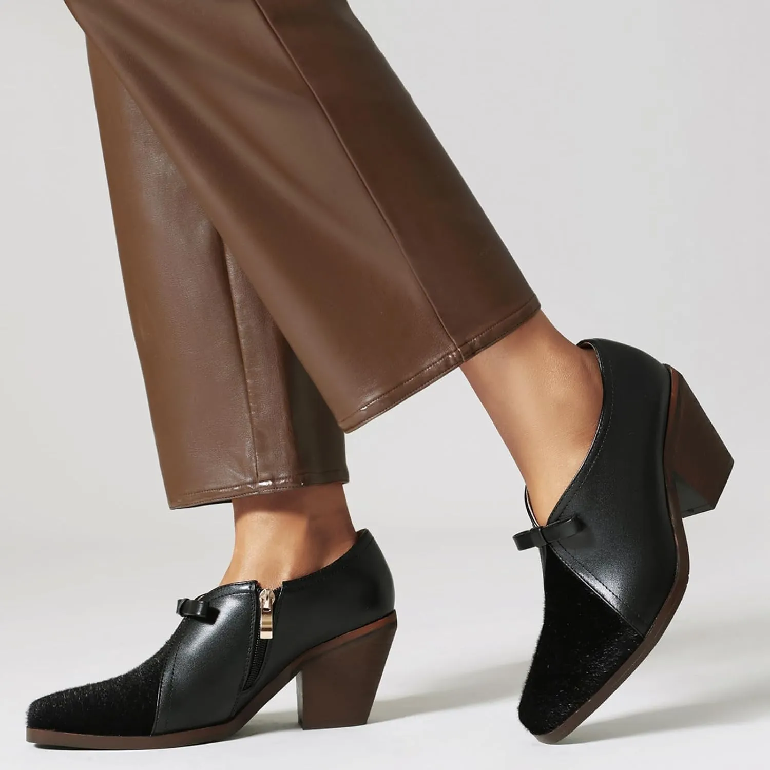 Women's Vintage Stacked Heel Oxfords Wingtip Side Zipper High Heel Brogue Pumps Shoes for Women