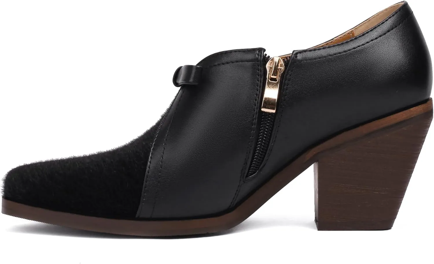 Women's Vintage Stacked Heel Oxfords Wingtip Side Zipper High Heel Brogue Pumps Shoes for Women