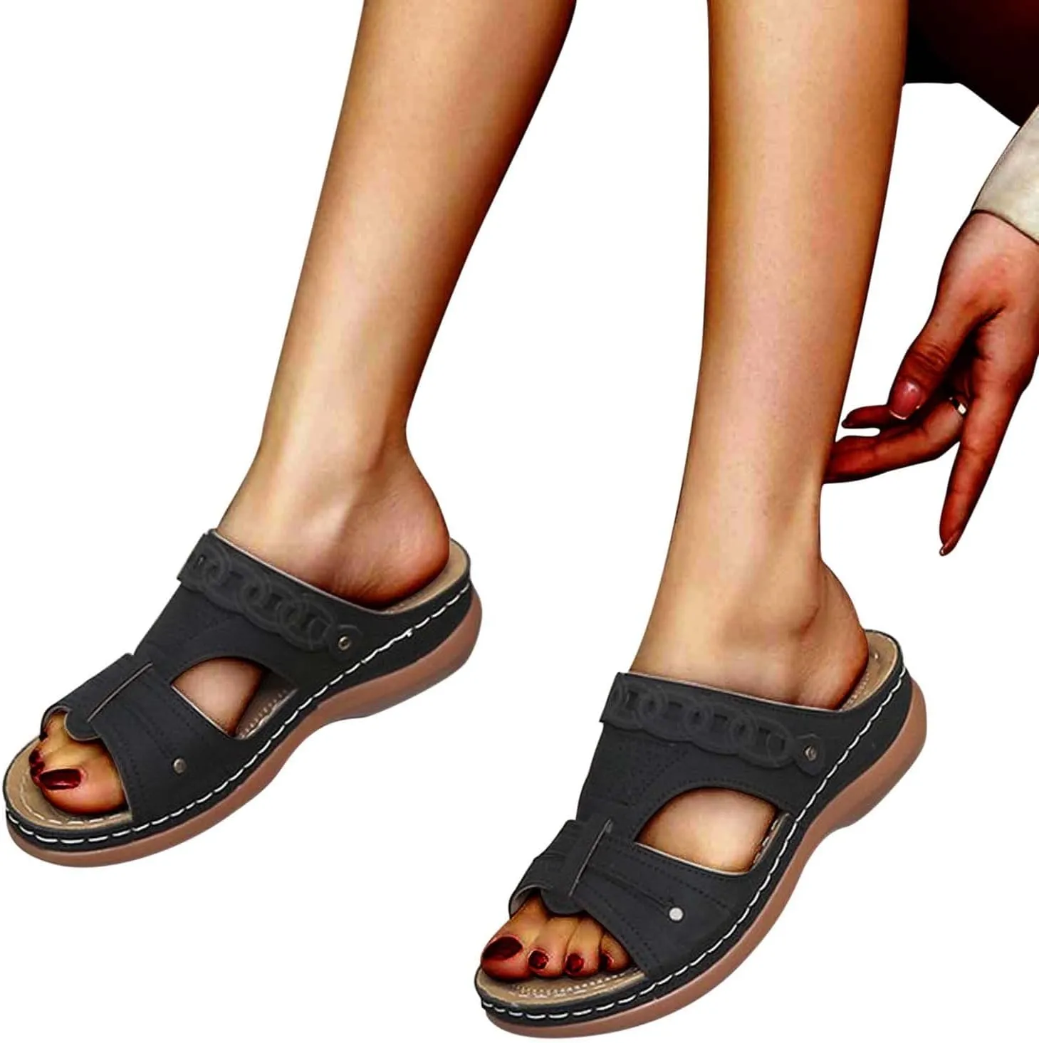 Women's Wedge Platform Slide Sandals Slip On Open Toe High Heels Buckle Casual Summer Shoes Beach Dressy Footwear