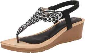 Women's Wedge Sandals with Buckle Ankle Strap for Dressy Summer Comfortable Casual Slingback Bohemian Arch Support Rhinestone Platform Low Wedges Sandal Comfort Beach Walking Flats Fashion Shoes