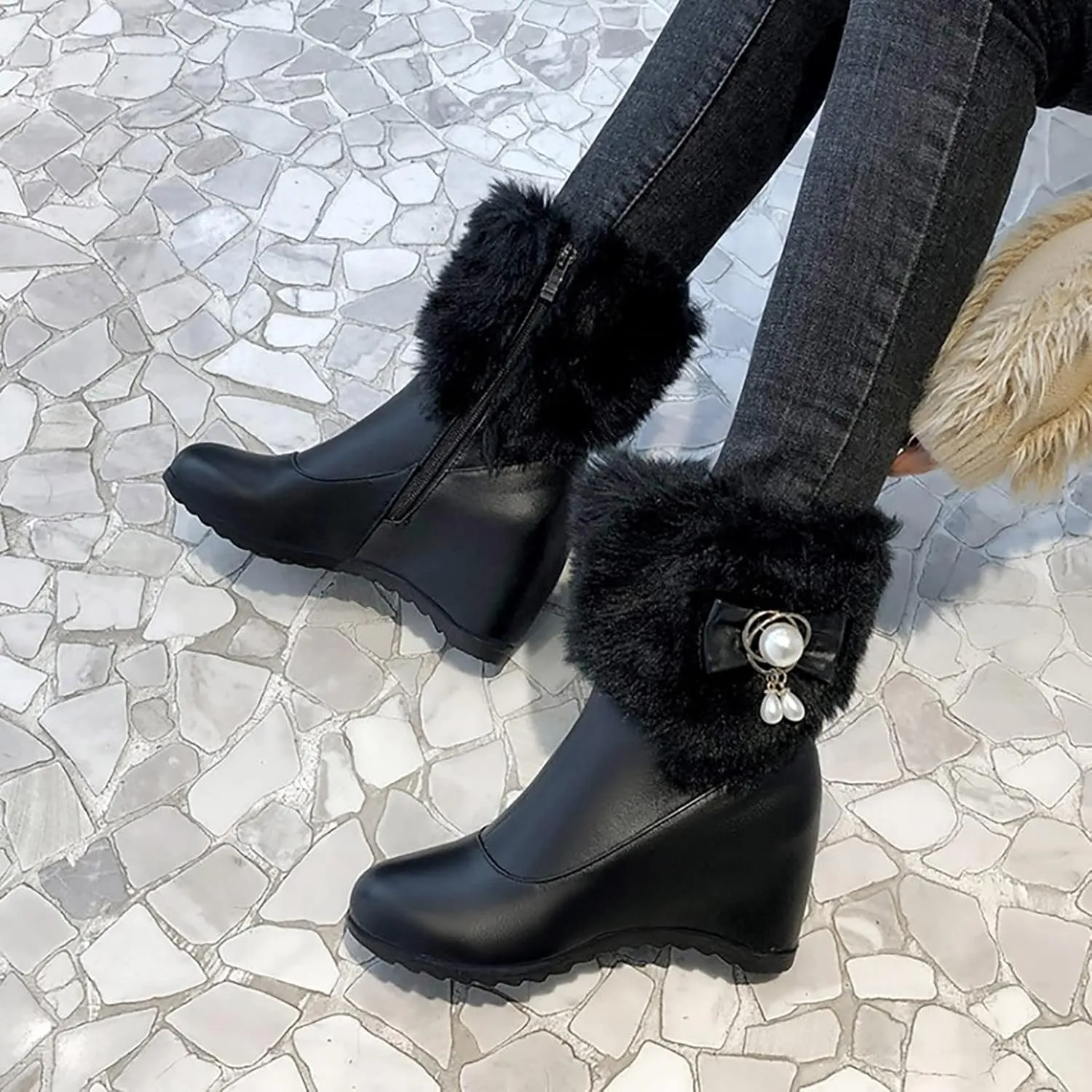 Womens Winter Boots Waterproof Insulated Fur Boots Comfortable Sneaker Boots Fleece Plush Lined Snow Boots Snow Boots