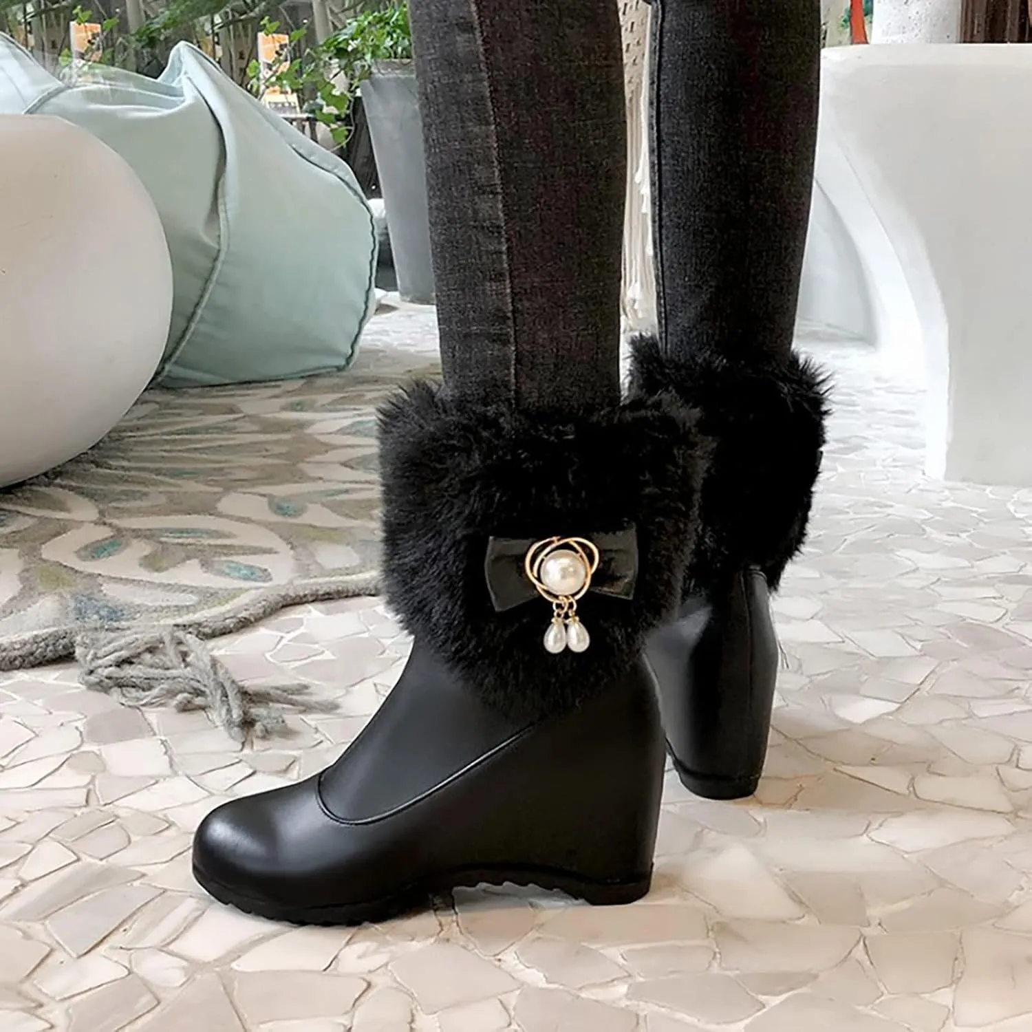 Womens Winter Boots Waterproof Insulated Fur Boots Comfortable Sneaker Boots Fleece Plush Lined Snow Boots Snow Boots