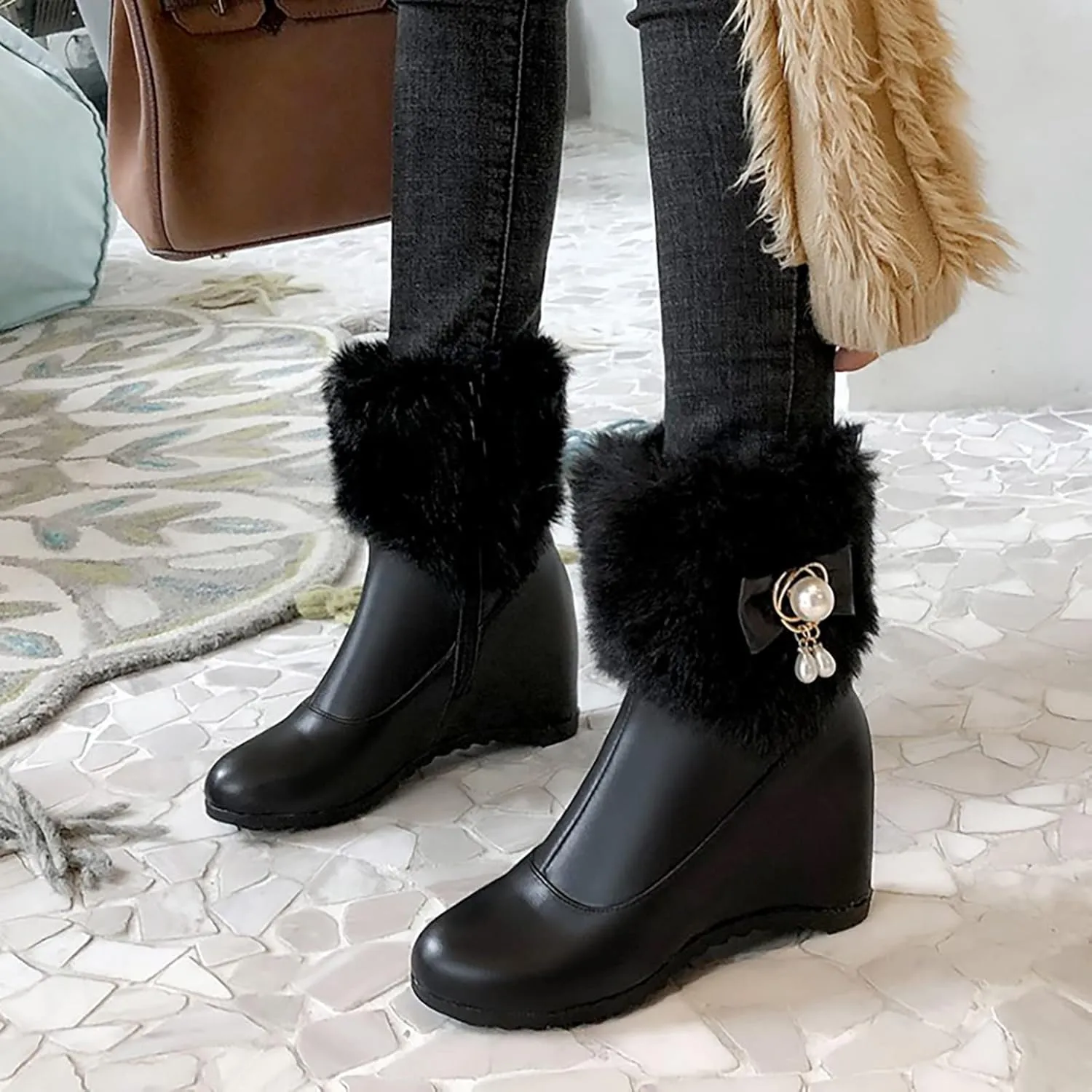 Womens Winter Boots Waterproof Insulated Fur Boots Comfortable Sneaker Boots Fleece Plush Lined Snow Boots Snow Boots
