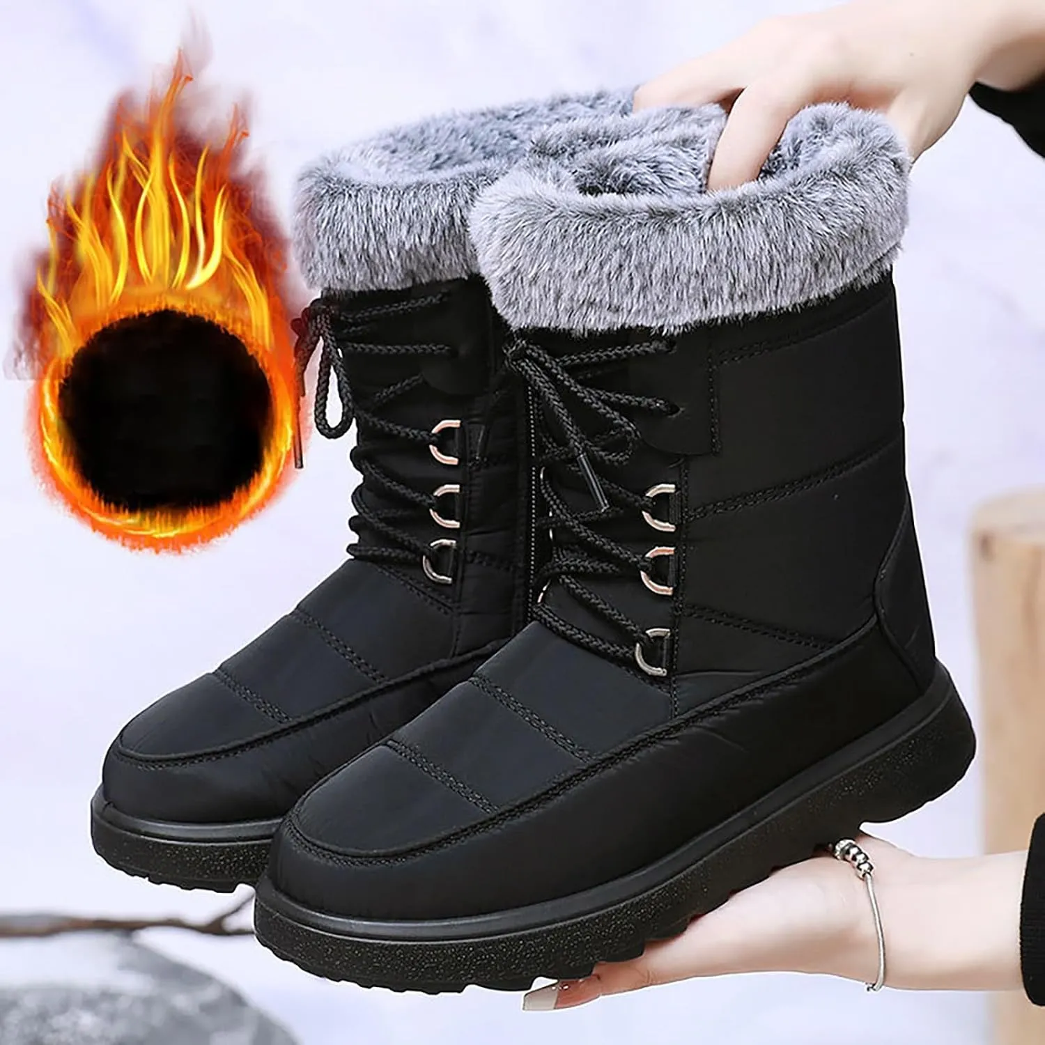 Women's Winter Boots Wide Width Leather Ankle Boots for Women Low Heel for Winter Womens Boots Winter Snow Shoes for Women Snow Boots Women Wide of Today