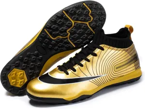 Youth Soccer Cleats,Casual Sports Fg/Ag Football Cleats Men,Lightweight Breathable Turf Soccer Shoes Men,Non-Slip Cleats Men Football Shoes (Color : Gold, Size : 9.5)